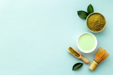 Obraz na płótnie Canvas Matcha tea powder with green hot drink - asian tea ceremony