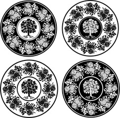 tree logo set with floral frame handmade silhouette