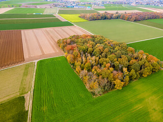 Aerial view of agricultural fields. fields at farmland. drone photo