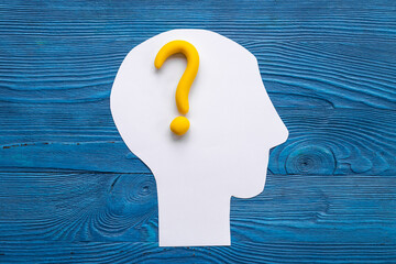 No doubt or solving problem. Question mark with paper human head