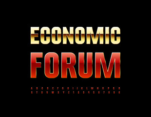 Vector bright sign Economic Forum. Elite trendy Font. Luxury Alphabet Letters and Numbers set