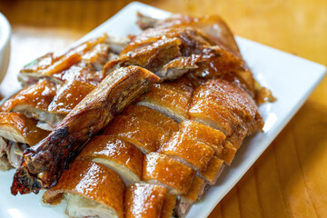A delicious and tempting Cantonese-style roasted braised, deep well roasted goose