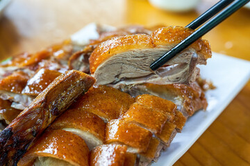 A delicious and tempting Cantonese-style roasted braised, deep well roasted goose