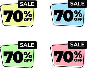 70% seventy off tag percent discount sale black letter yellow blue green pink background