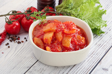 Hungarian lecho with tomato and paprika