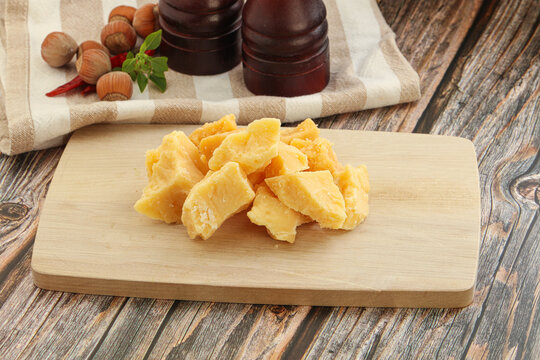 Crushed hard parmesan cheese pieces