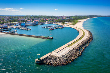 Fototapeta Aerial landscape of the harbor in Wladyslawowo by the Baltic Sea at summer. Poland. obraz