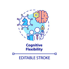 Cognitive flexibility concept icon. Mental ability to adjust. Leader flexibility type abstract idea thin line illustration. Isolated outline drawing. Editable stroke. Arial, Myriad Pro-Bold fonts used