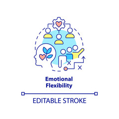 Emotional flexibility concept icon. Reaction to stress. Leader flexibility type abstract idea thin line illustration. Isolated outline drawing. Editable stroke. Arial, Myriad Pro-Bold fonts used