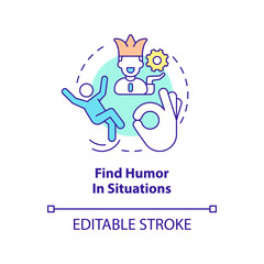 Fototapeta premium Find humor in situations concept icon. Witty banter. Dealing with change abstract idea thin line illustration. Isolated outline drawing. Editable stroke. Arial, Myriad Pro-Bold fonts used