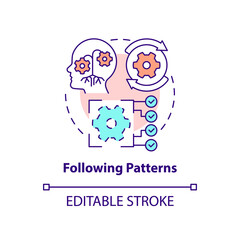 Following patterns concept icon. Repetitive actions. Resisting changes reason abstract idea thin line illustration. Isolated outline drawing. Editable stroke. Arial, Myriad Pro-Bold fonts used