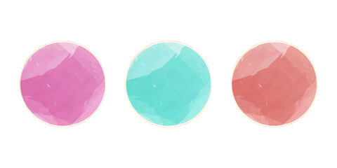 SET watercolor frame with golden stroke template for sale, cosmetic, instagram. Pink, azure, nude blot, splash isolated on white