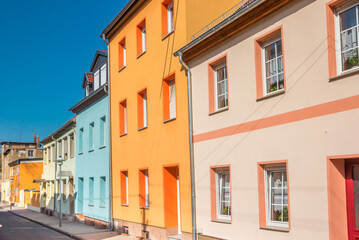 Fototapeta na wymiar Colorful houses in historic city Lutherstadt Eisleben, Germany