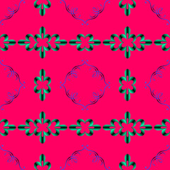  Seamless, abstract, colorful pattern of elements in Arabic, Asian, Latin  style.