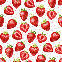 Juicy strawberry pattern on a white background