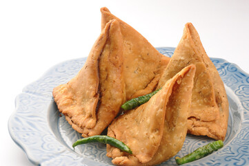 Samosa stuffed with potato and fried, a teatime Indian snack