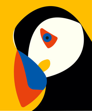 Puffin bird flat vector illustration