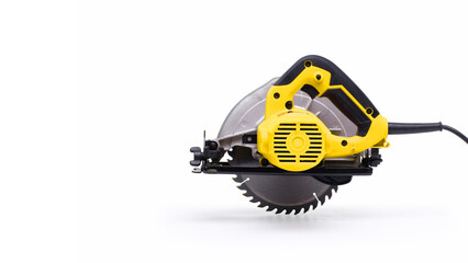 yellow circular saw isolated white background