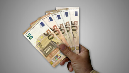 Euro growing pile of money in hand concept illustration