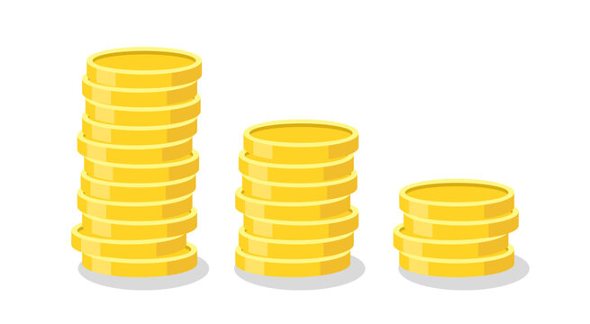 Coin stack icons design vector. Reduction money value illustration.