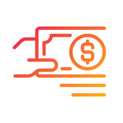 Payment in cash pixel perfect gradient linear vector icon. Paper money currency. Purchasing and selling. Physical cash. Thin line color symbol. Modern style pictogram. Vector isolated outline drawing