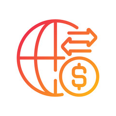 International money transfer pixel perfect gradient linear vector icon. Get paid from another country. Payment method. Thin line color symbol. Modern style pictogram. Vector isolated outline drawing