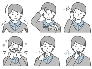 風邪の症状が出ている中年男性（私服）