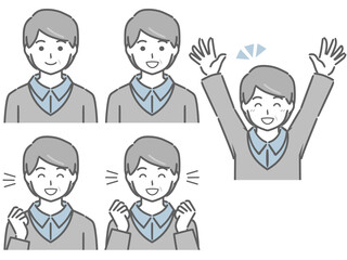 喜ぶ表情の強弱　中年男性（私服）