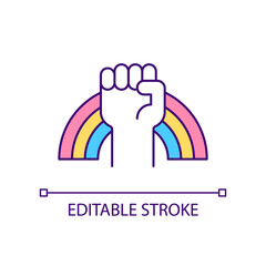 LGBT pride RGB color icon. Fighting for LGBTQ rights. Movement and organizations. Activism. Isolated vector illustration. Simple filled line drawing. Editable stroke. Arial font used