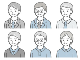 高齢男性の斜め向き上半身セット