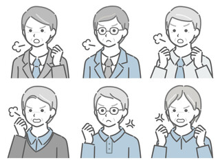 怒る高齢男性の斜め向き上半身セット