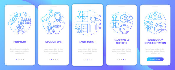 Adaptability enemies in HR blue gradient onboarding mobile app screen. Walkthrough 5 steps graphic instructions with linear concepts. UI, UX, GUI template. Myriad Pro-Bold, Regular fonts used