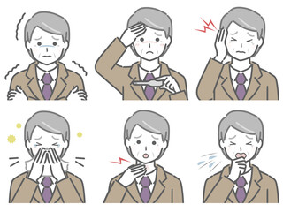 風邪の症状が出ている高齢男性（スーツ）