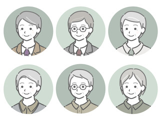 高齢男性の斜め向き丸アイコンセット