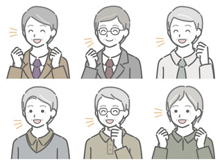 喜ぶ高齢男性の斜め向き上半身セット