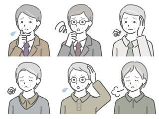 困る高齢男性の斜め向き上半身セット