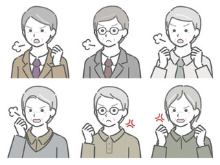 怒る高齢男性の斜め向き上半身セット
