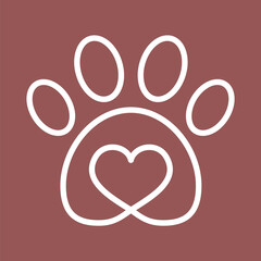 Paw heart line icon. Animal care concept. Pet love idea. Veterinary clinic logo template. Pet shop business sign. Adopt a dog or a cat. Animal rescue symbol. Vector illustration, flat, clip art.    