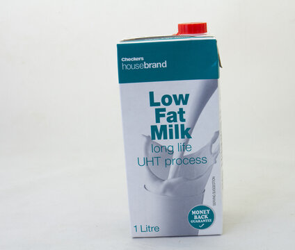 Johannesburg, South Africa - A Carton Of Checkers Housebrand Low Fat Long Life Milk Isolated On A Clear Background