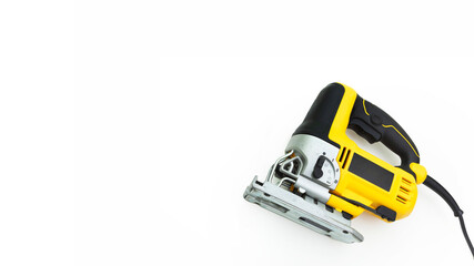 yellow jigsaw without blade isolated white background