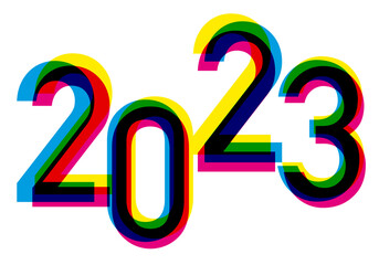 Carte de vœux 2023 avec un graphisme énergique et coloré, pour symboliser le dynamisme d’une entreprise compétitive. - obrazy, fototapety, plakaty