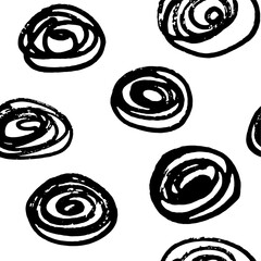 Handwritten doodle round shapes seamless vector pattern.