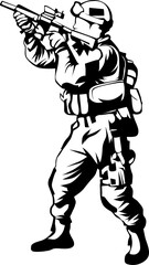 a vector silhouette illustration of a soldier shooting.