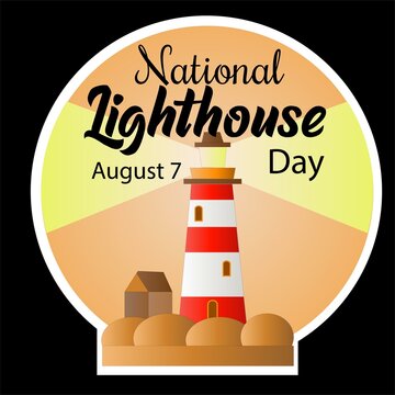 National Lighthouse Day Sign and Vector Illustration
