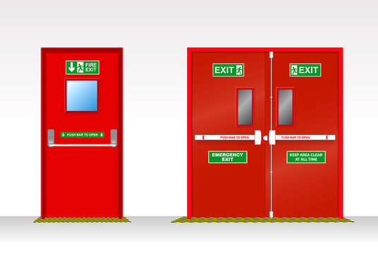 set of fire door exit isolated or fire emergency exit door or red door to evacuate when fire accident. eps vector