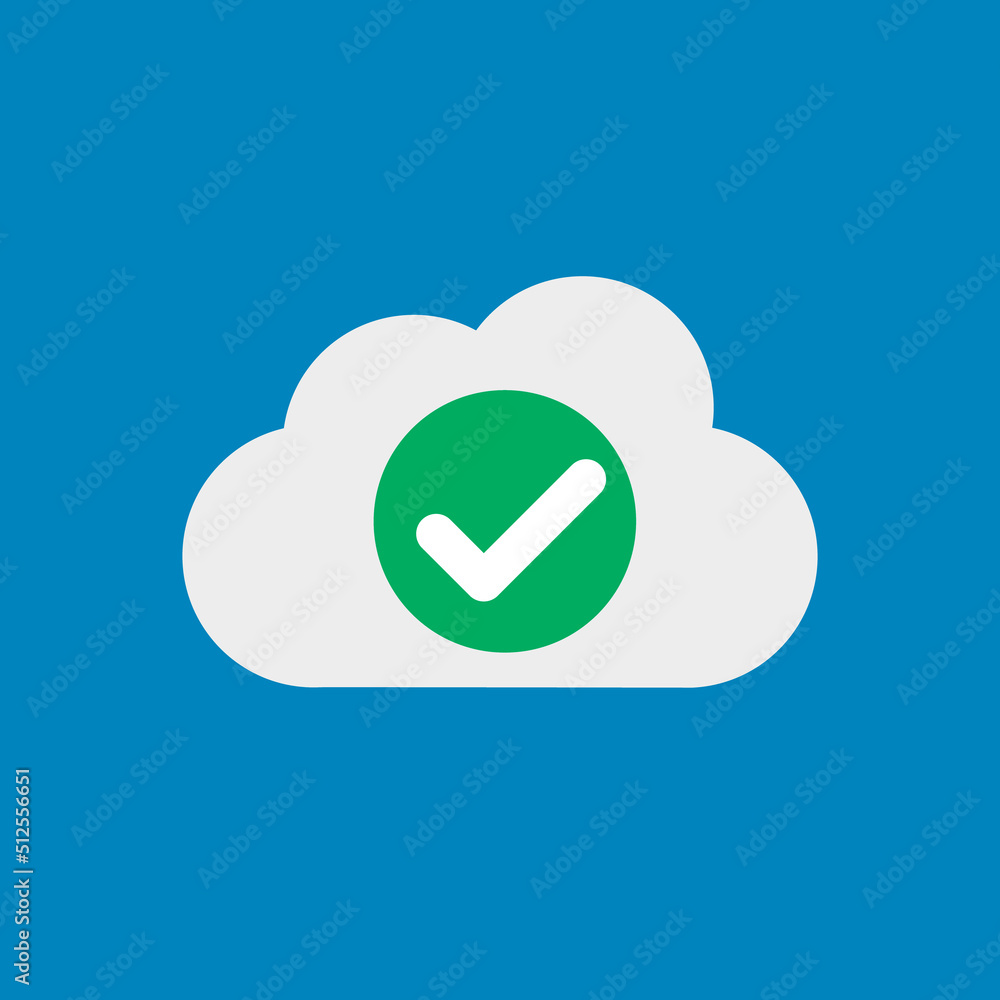 Poster cloud and check mark icon. upload complete. vector.