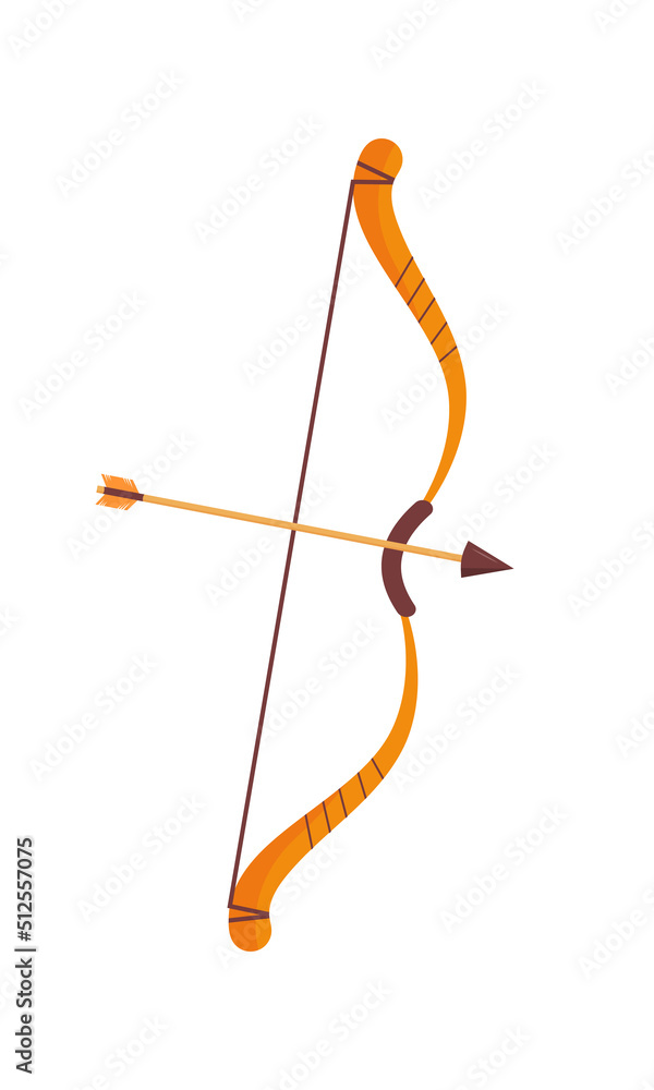 Poster bow and arrows semi flat color vector object. full sized item on white. medieval weapon. ancient gre