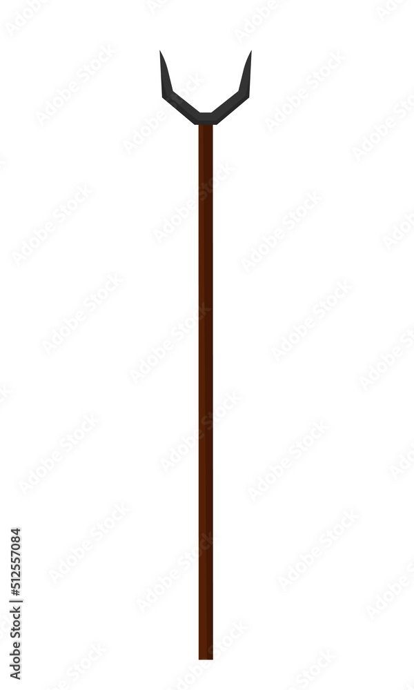 Poster bident semi flat color vector object. hades weapon. full sized item on white. pitchfork-like spear. 