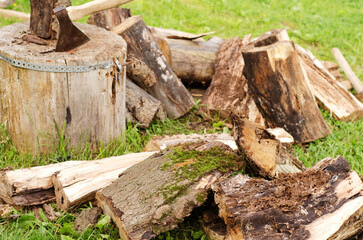 Preparation of firewood for heating the house, fireplace in winter