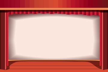 Theater stage with red curtains. Vector illustration